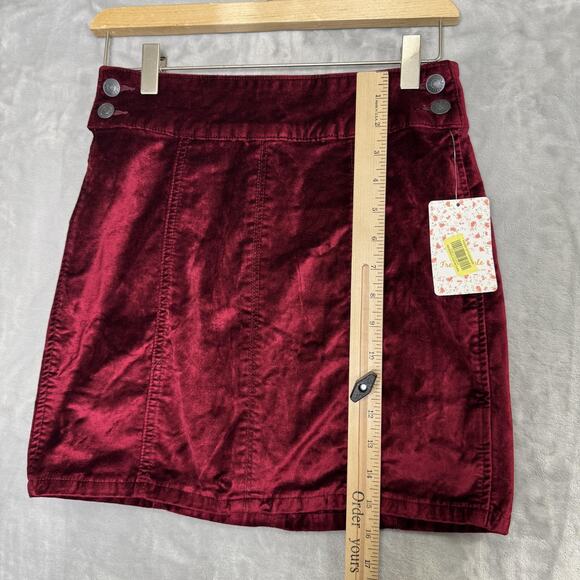 Free People Skirt Womens 26 Red Velvet High Waist Mini OB824567 New - Picture 9 of 11